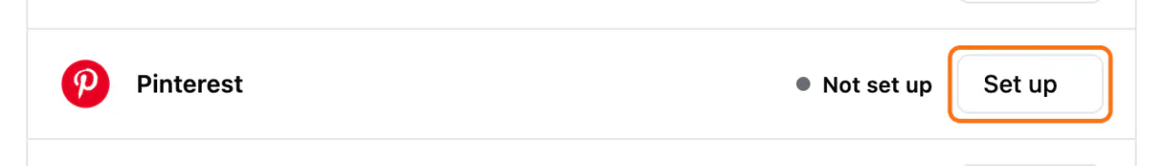 Marketing > Conversions: (1) the Set up button on the Pinterest row