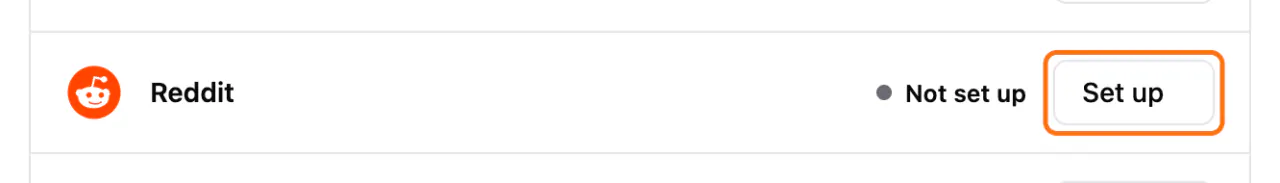 Marketing > Conversions: (1) the Set up button on the Reddit row