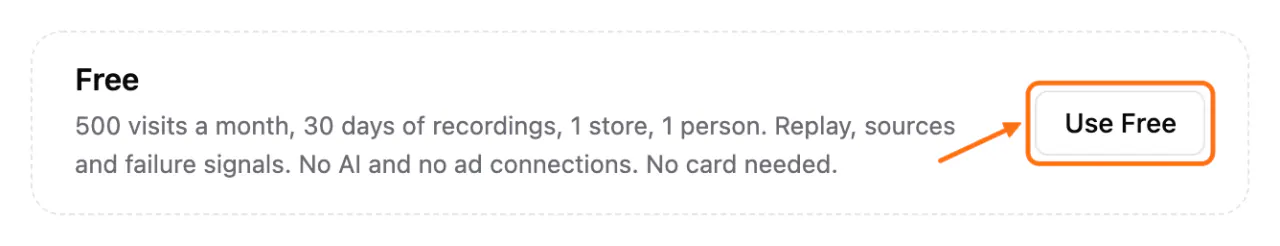 The Free plan line under the plan cards, with (1) the Use Free button