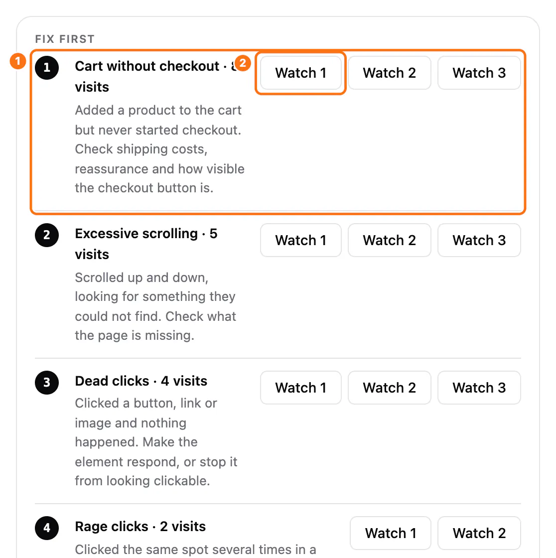 A report: (1) a recommendation, (2) its button