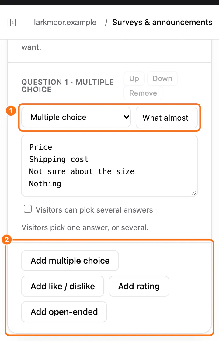 The questions: (1) the first question, (2) Add multiple choice